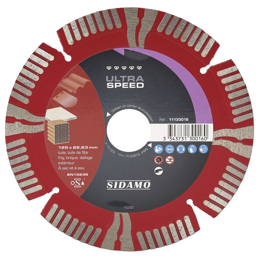Disque diamant Ultra Speed pour tronçonnage à sec et à eau de tuiles, briques et dallages extérieurs SIDAMO - 11130016