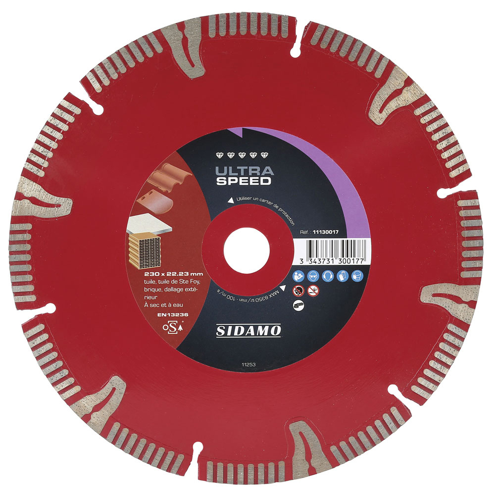 Disque diamant ULTRA SPEED pour tronçonnage de tuiles, briques et dallages à sec ou à eau SIDAMO - 11130017