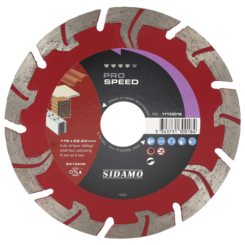 Disque diamant PRO SPEED pour tronçonnage de tuile, brique, dallage extérieur et parpaing à sec et à eau SIDAMO - 11130018