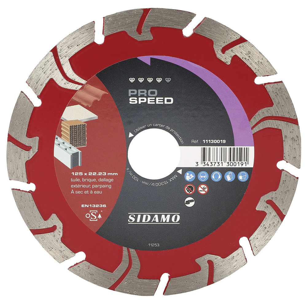 Disque diamant PRO SPEED pour tronçonnage à sec et à eau de tuile, brique, dallage extérieur, parpaing SIDAMO - 11130019