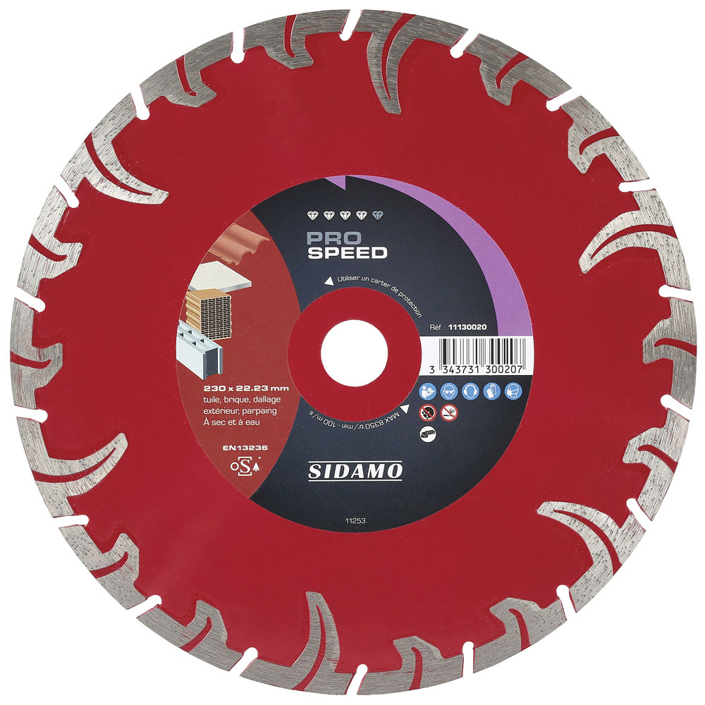 Disque diamant PRO SPEED pour tronçonnage à sec et à eau de tuile, brique, dallage extérieur, parpaing SIDAMO - 11130020