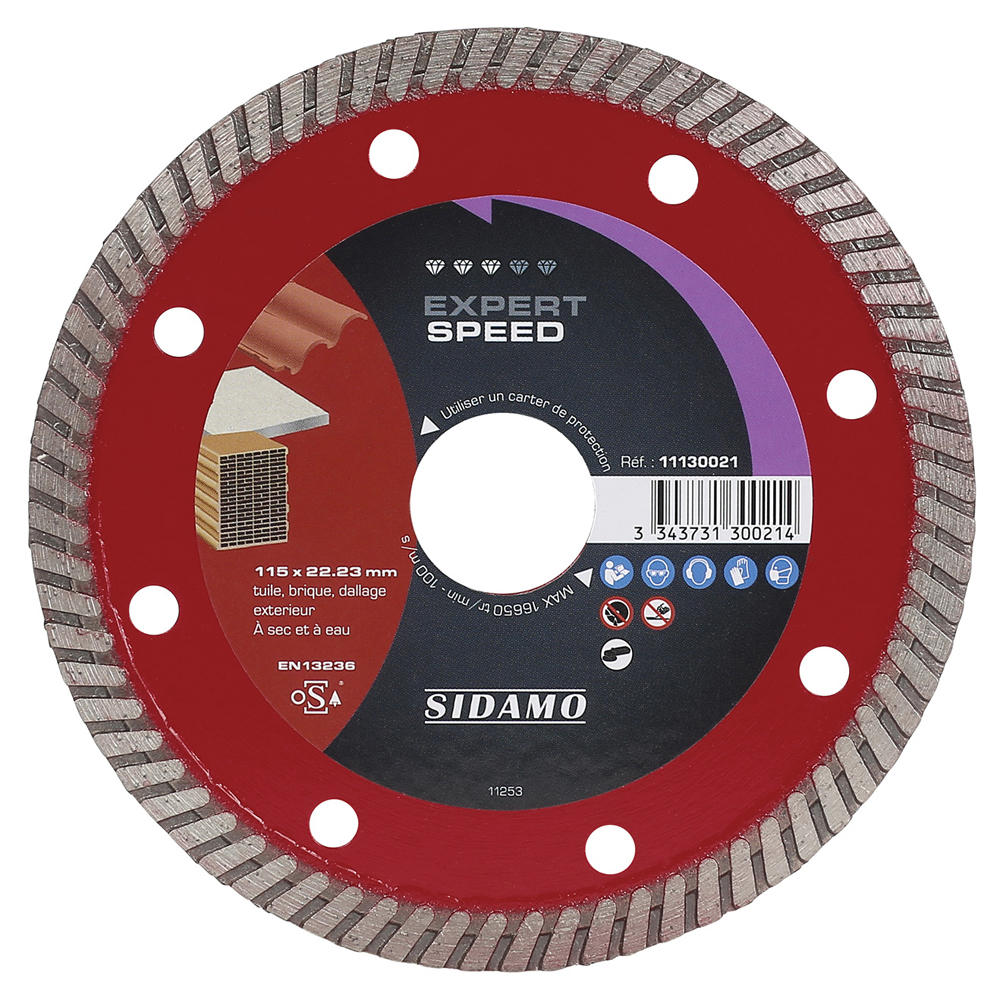 Disque diamant EXPERT SPEED pour tronçonnage à sec et à eau de tuile, brique, dallage extérieur SIDAMO - 11130021