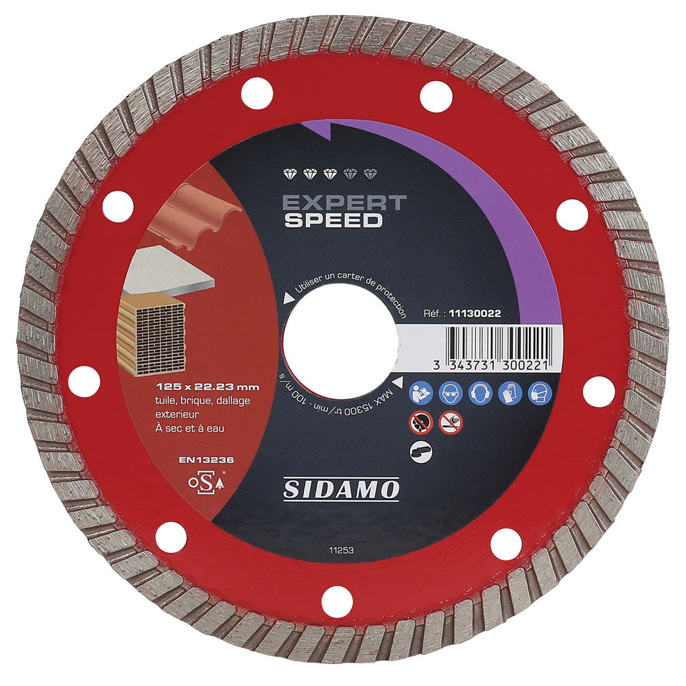 Disque diamant EXPERT SPEED pour tronçonnage à sec et à eau de tuile, brique, dallage extérieur SIDAMO - 11130022