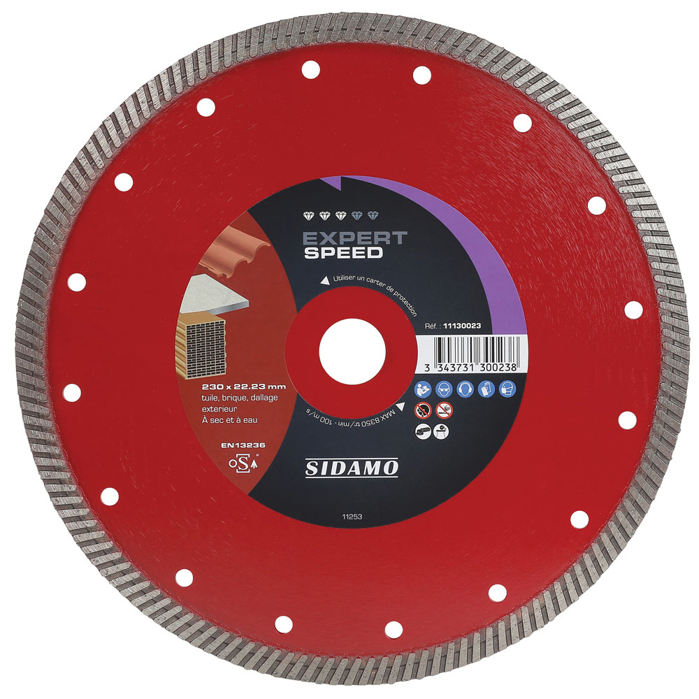 Disque diamant EXPERT SPEED pour tronçonnage à sec et à eau de tuile, brique, dallage extérieur SIDAMO - 11130023