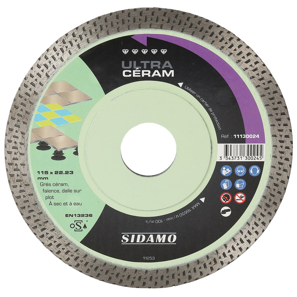 Disque diamant Ultra Céram pour tronçonnage sec et eau de Grès céram, faïence, dalle sur plot SIDAMO - 11130024