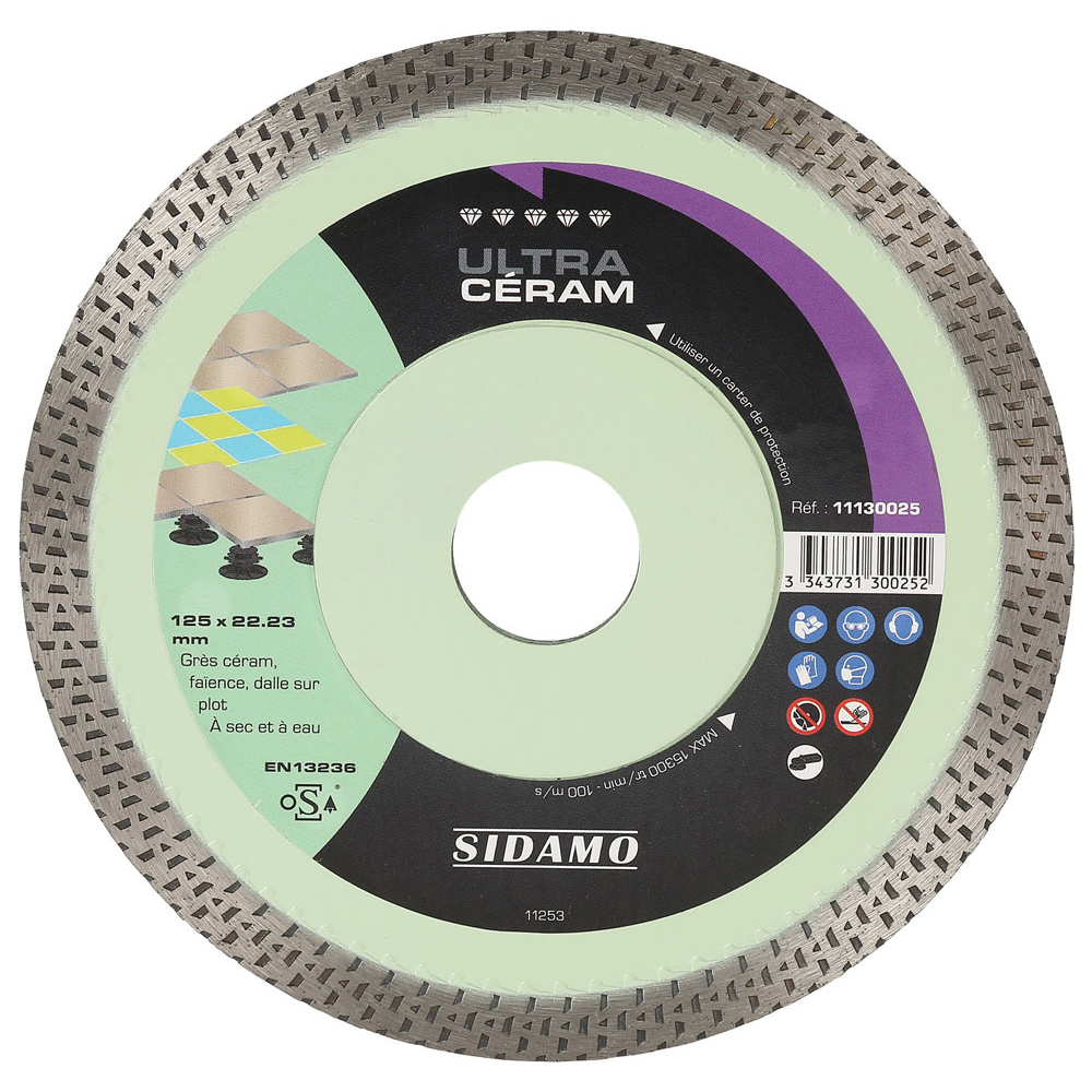 Disque diamant Ultra Céram pour tronçonnage à sec et à eau de grès céram, faïence, dalle sur plot SIDAMO - 11130025