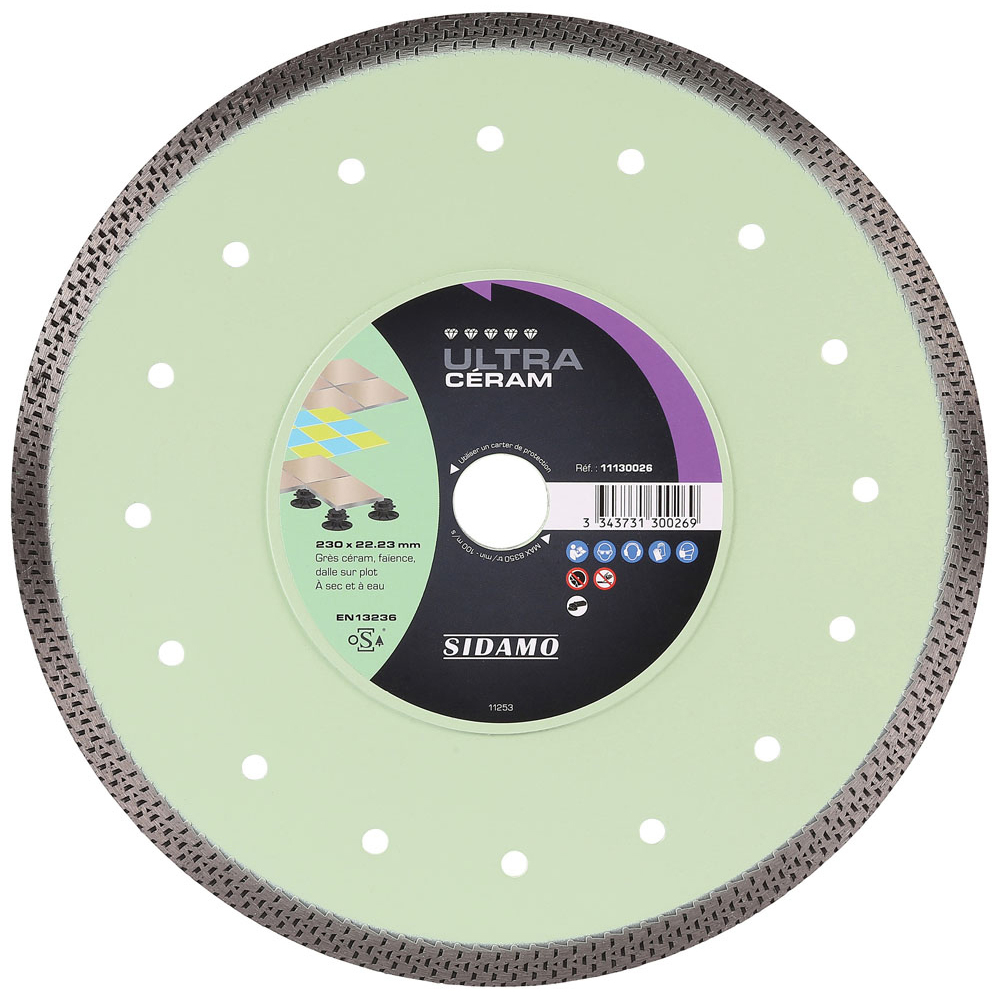 Disque diamant Ultra Céram pour tronçonnage à sec et à eau de gres céram, faïence, dalle sur plot SIDAMO - 11130026
