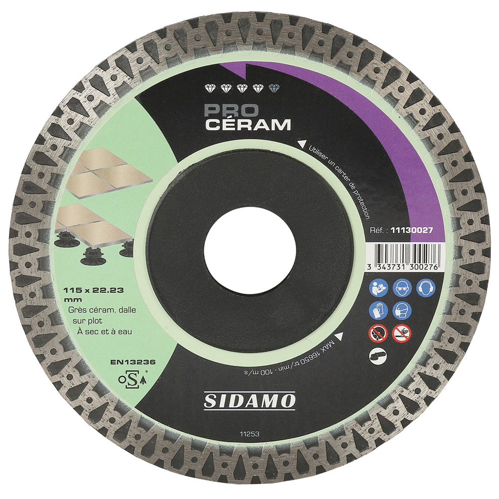 Disque diamant PRO CÉRAM pour tronçonnage de grès céram à sec et à eau, dalle sur plot SIDAMO - 11130027