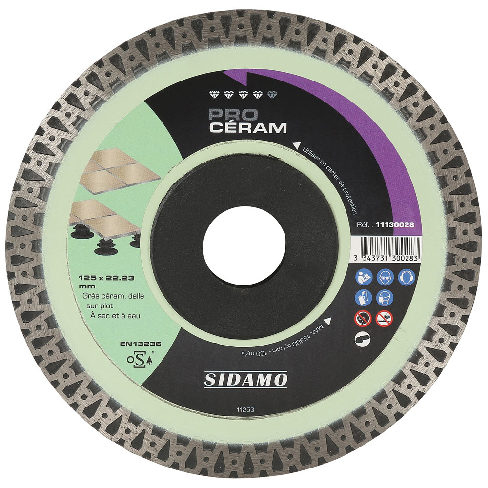Disque diamant PRO CÉRAM pour tronçonnage à sec et à eau de grès céram, dalle sur plot SIDAMO - 11130028