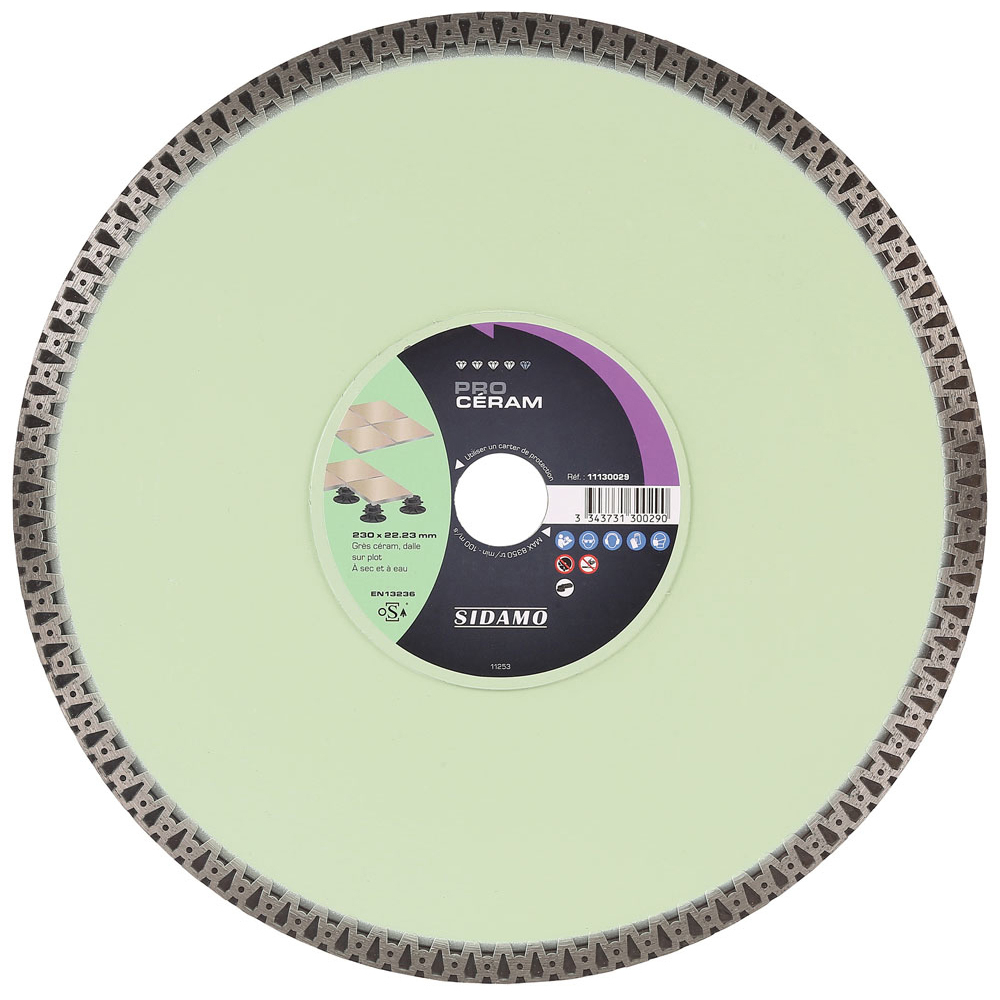 Disque diamant PRO CÉRAM pour tronçonnage à sec et à eau de grès céram et dalle sur plot SIDAMO - 11130029