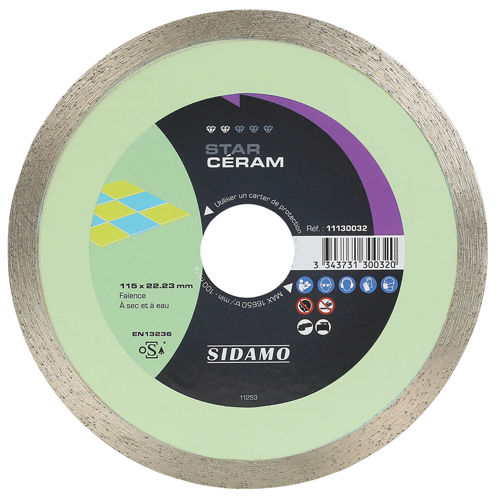 Disque diamant STAR CÉRAM pour tronçonnage à sec et à eau de faïence SIDAMO - 11130032