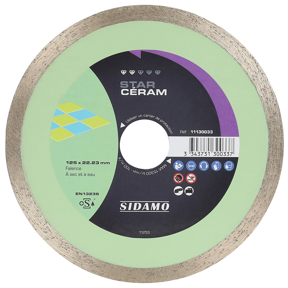 Disque diamant STAR CÉRAM pour tronçonnage à sec et à eau de faïence SIDAMO - 11130033