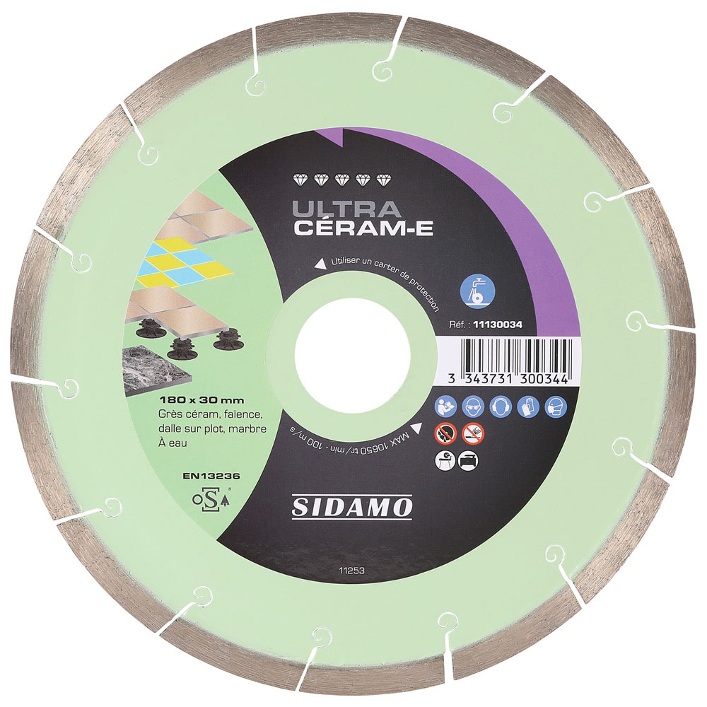DISQUE DIAMANT ULTRA CERAM-E D. 180 x 30-25,4-22,23 x h 8.5 SIDAMO - 11130034