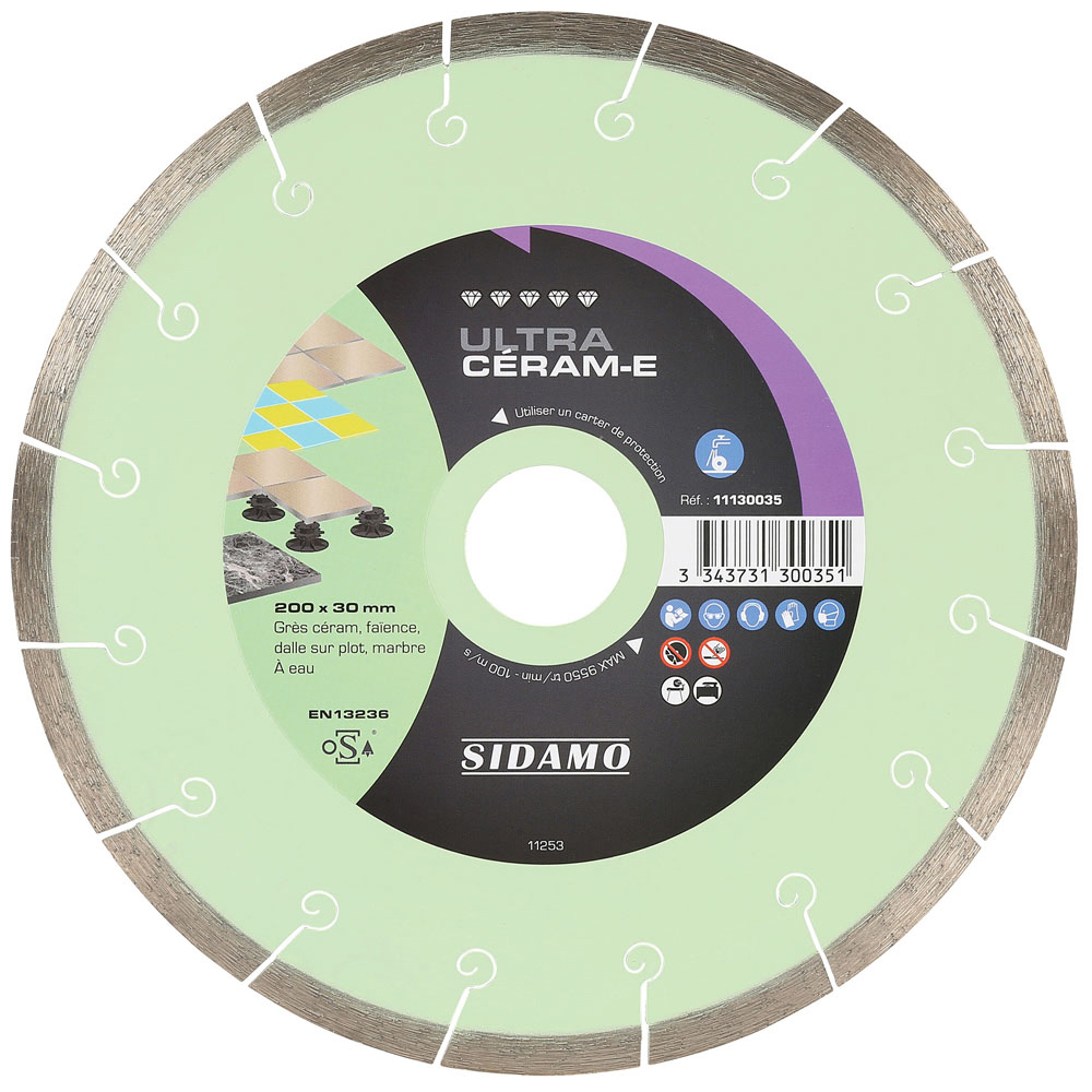 Disque diamant ULTRA CÉRAM-E pour tronçonnage à eau de grès céram, faïence, dalle sur plot, marbre SIDAMO - 11130035