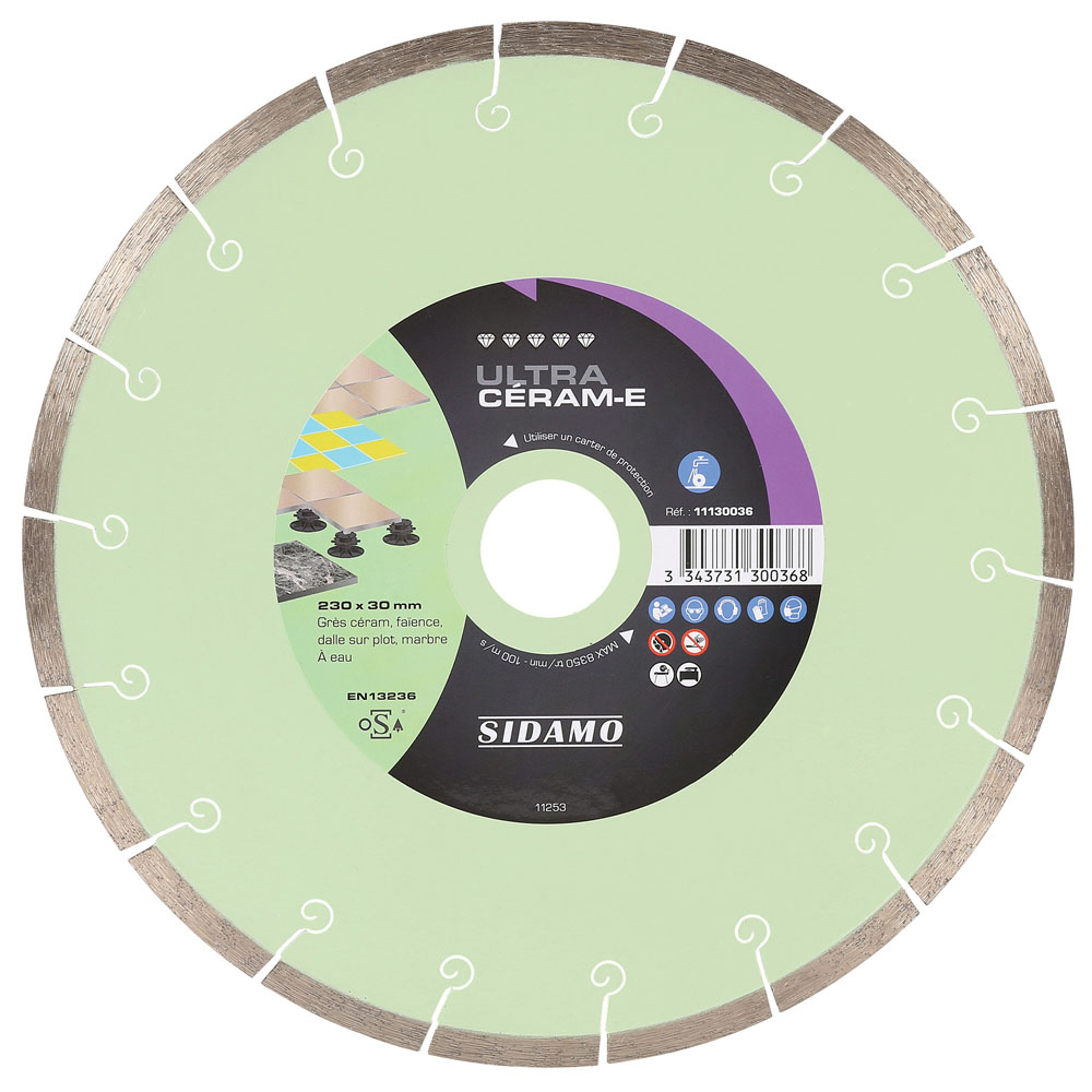 Disque diamant ULTRA CÉRAM-E pour tronçonnage à eau de grès, faïence, dalle sur plot et marbre SIDAMO - 11130036