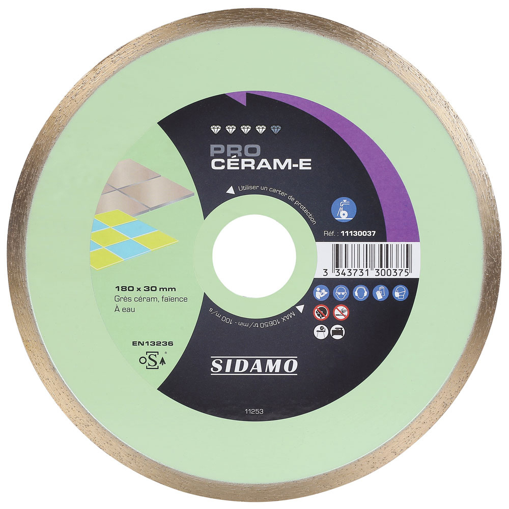 Disque diamant PRO CÉRAM-E tronçonnage eau Grès céram faïence SIDAMO - 11130037
