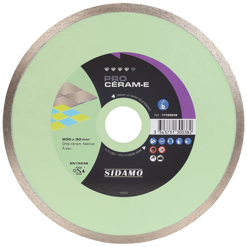 Disque diamant PRO CÉRAM-E pour tronçonnement à eau de Grès céram et faïence SIDAMO - 11130038