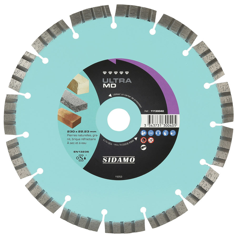 Disque diamant ULTRA MD pour tronçonnage à sec et à eau de pierres naturelles, granit, brique réfractaire SIDAMO - 11130040
