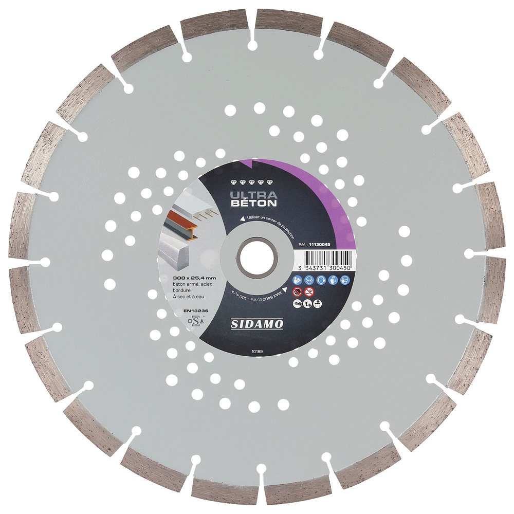 Disque diamant ULTRA BÉTON pour tronçonnage à sec et à eau de béton armé, acier, bordure SIDAMO - 11130045