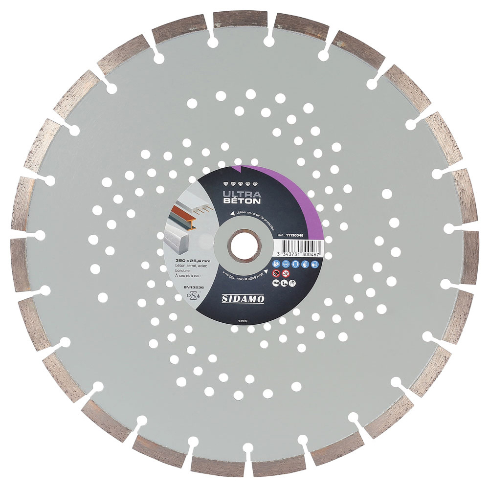Disque diamant Ultra Béton pour tronçonnage à sec et à eau de béton armé, acier, bordure SIDAMO - 11130046