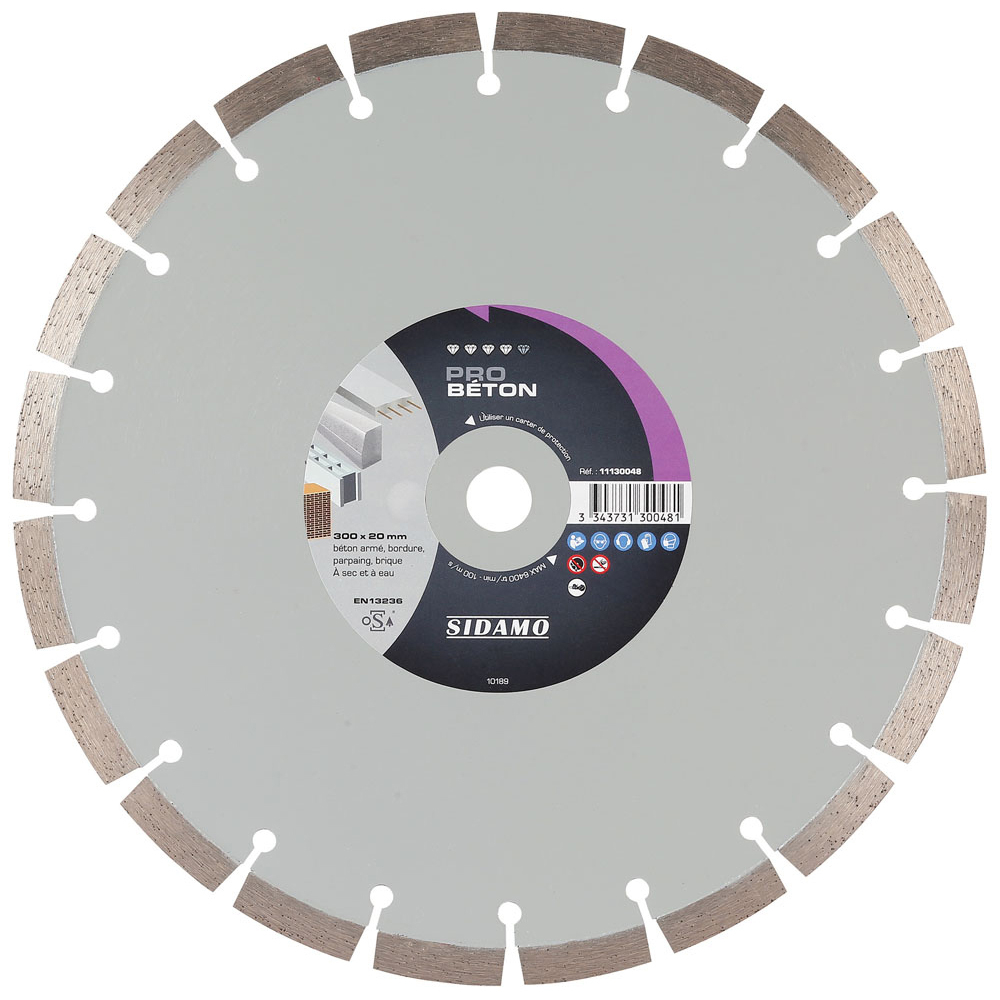 Disque diamant PRO BÉTON pour tronçonnage à sec et à eau de béton armé, bordure, parpaing, brique SIDAMO - 11130048