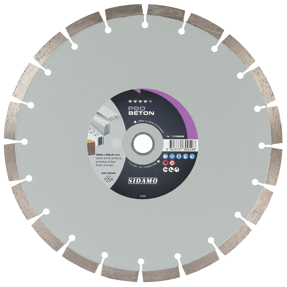Disque diamant PRO BÉTON pour tronçonnage sec et à eau de béton armé, bordure, parpaing, brique SIDAMO - 11130049