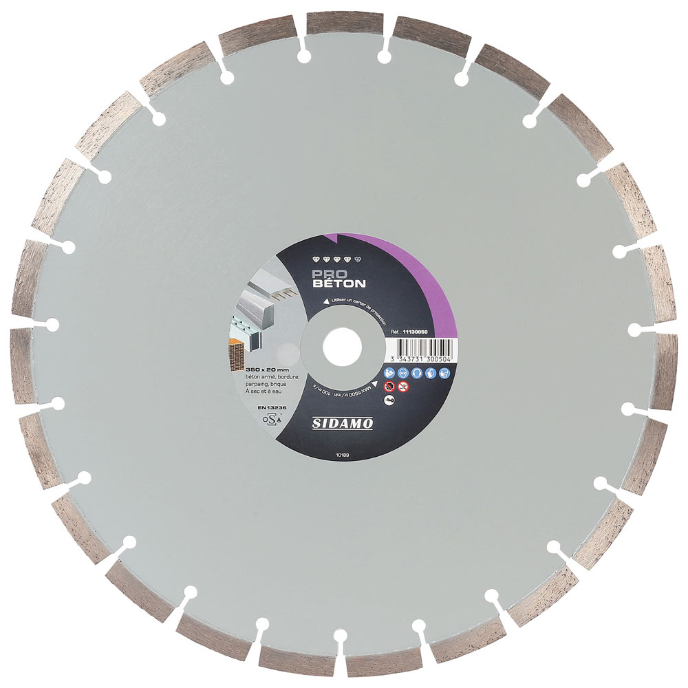 Disque diamant PRO BÉTON pour tronçonnage à sec et à eau de béton armé, bordure, parpaing, brique SIDAMO - 11130050