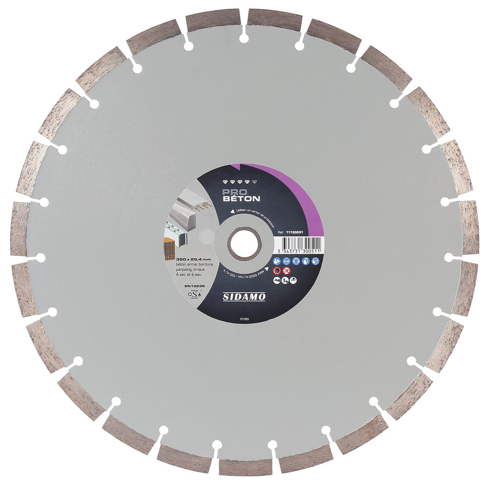 Disque diamant PRO Béton pour tronçonnage à sec et à eau de béton armé, bordure, parpaing, brique SIDAMO - 11130051