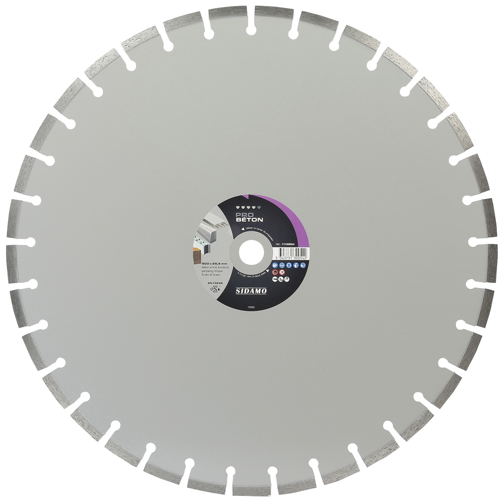 DISQUE DIAMANT PRO BETON D. 500 x 25,4 x h 10 SIDAMO - 11130054
