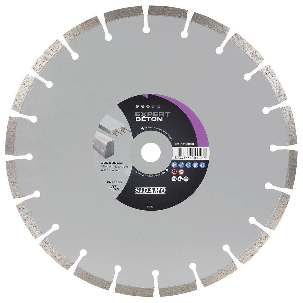 Disque diamant EXPERT BÉTON pour tronçonnage à sec et à eau de béton armé, bordure SIDAMO - 11130056
