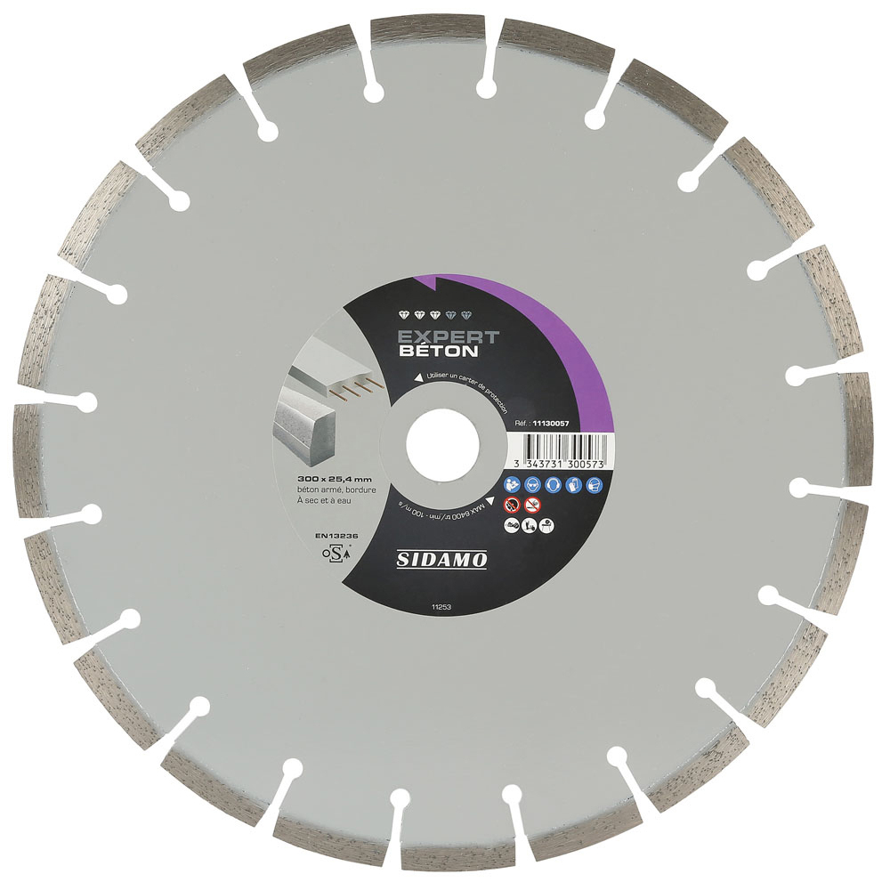 Disque diamant EXPERT BÉTON pour tronçonnage à sec et à eau de béton armé et bordure SIDAMO - 11130057