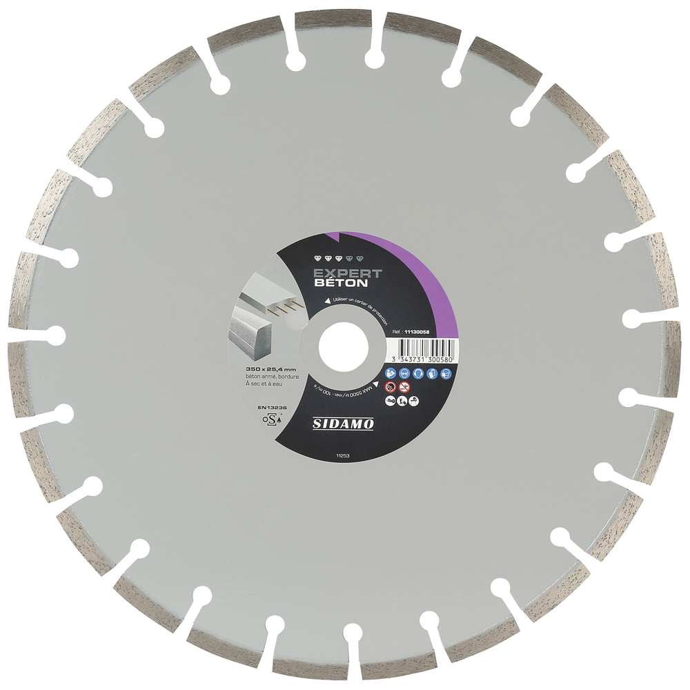 Disque diamant EXPERT BÉTON pour tronçonnage à sec et à eau de béton armé, bordure SIDAMO - 11130058