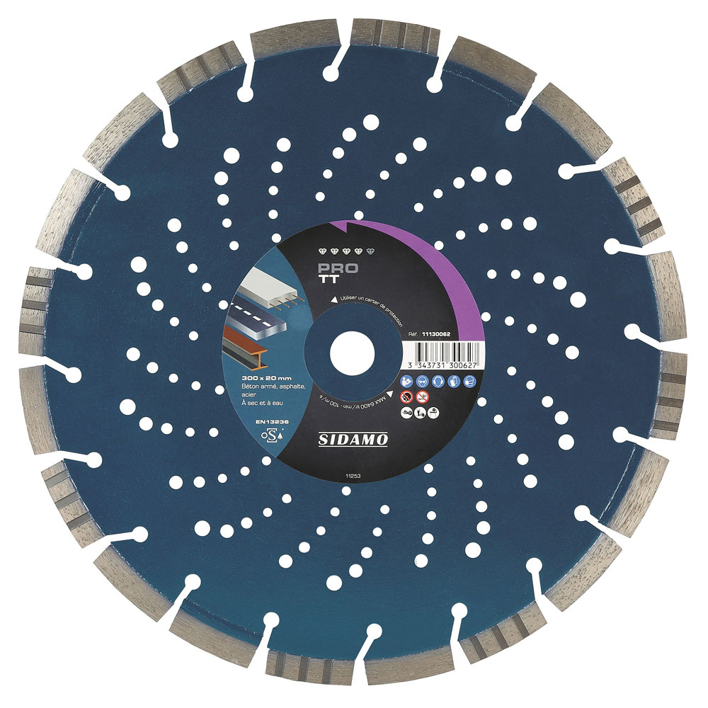 Disque diamant PRO TT pour tronçonnage béton armé, asphalte et acier à sec et à eau SIDAMO - 11130062