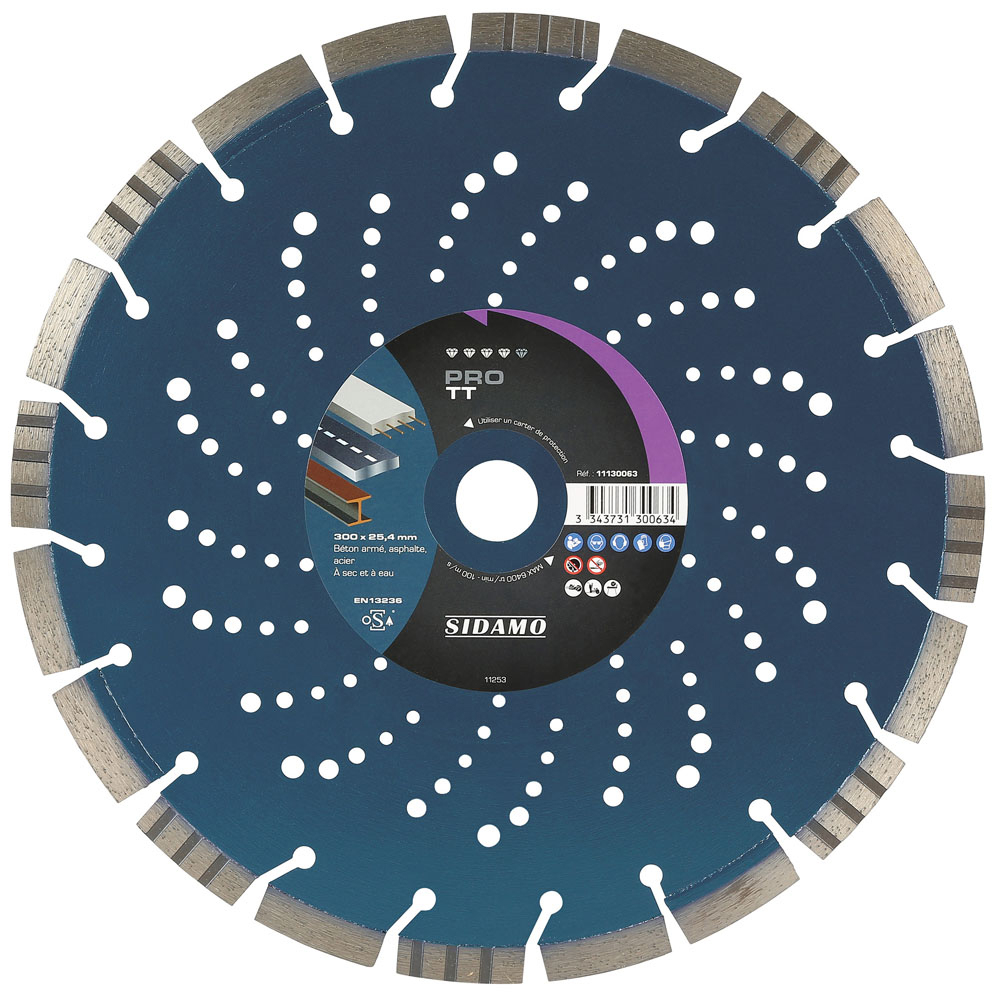 Disque diamant PRO TT pour tronçonnage béton, asphalte et acier à sec ou à eau SIDAMO - 11130063
