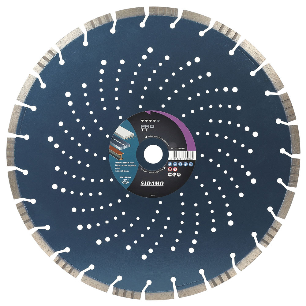 Disque diamant PRO TT pour tronçonnage béton armé, asphalte et acier à sec ou à eau SIDAMO - 11130066