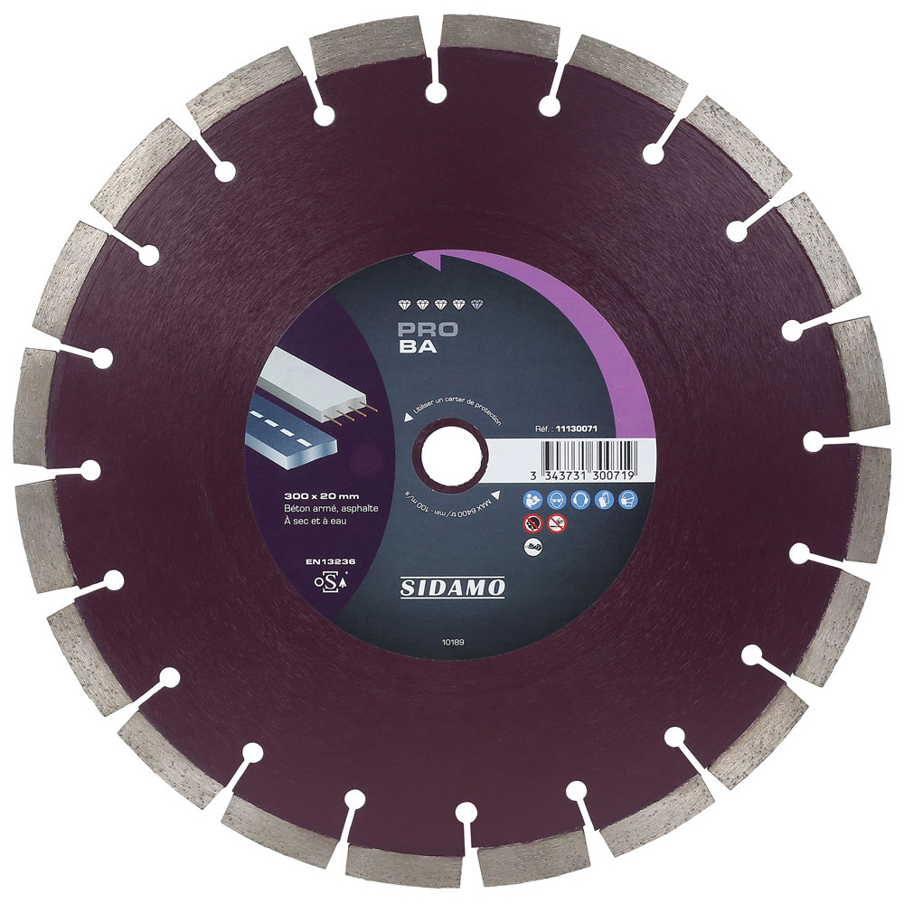 Disque diamant PRO BA pour tronçonnage à sec et à eau de béton armé et asphalte SIDAMO - 11130071