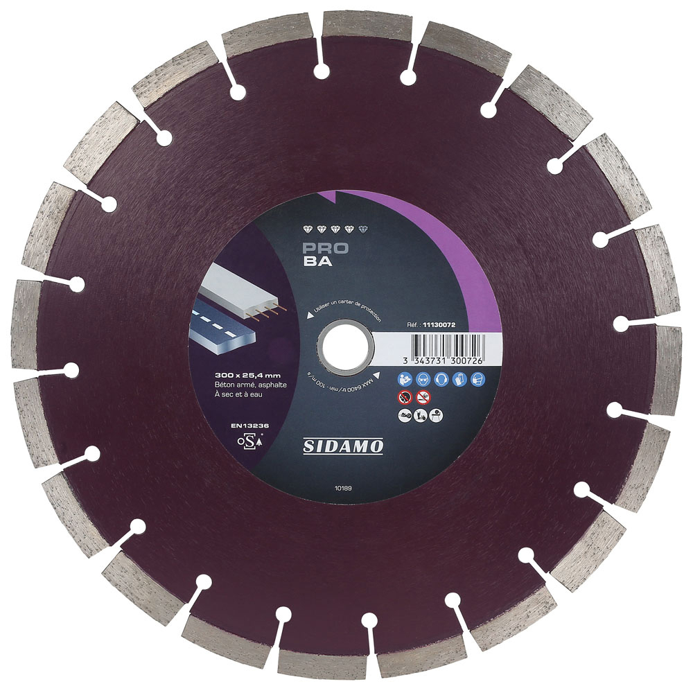 Disque diamant PRO BA pour tronçonnage sec et eau de béton armé et asphalte SIDAMO - 11130072