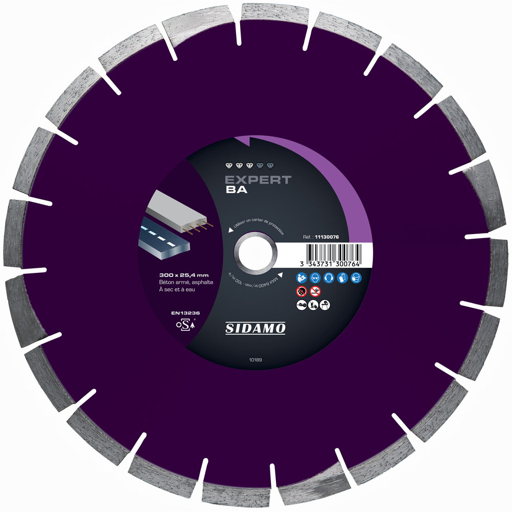 Disque diamant EXPERT BA pour tronçonnage béton armé et asphalte à sec ou à eau SIDAMO - 11130076