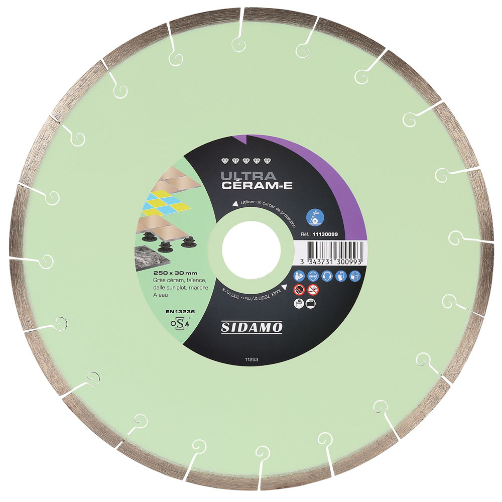 Disque diamant ULTRA CÉRAM-E pour tronçonnage à eau de grès céram, faïence, dalle sur plot, marbre SIDAMO - 11130099