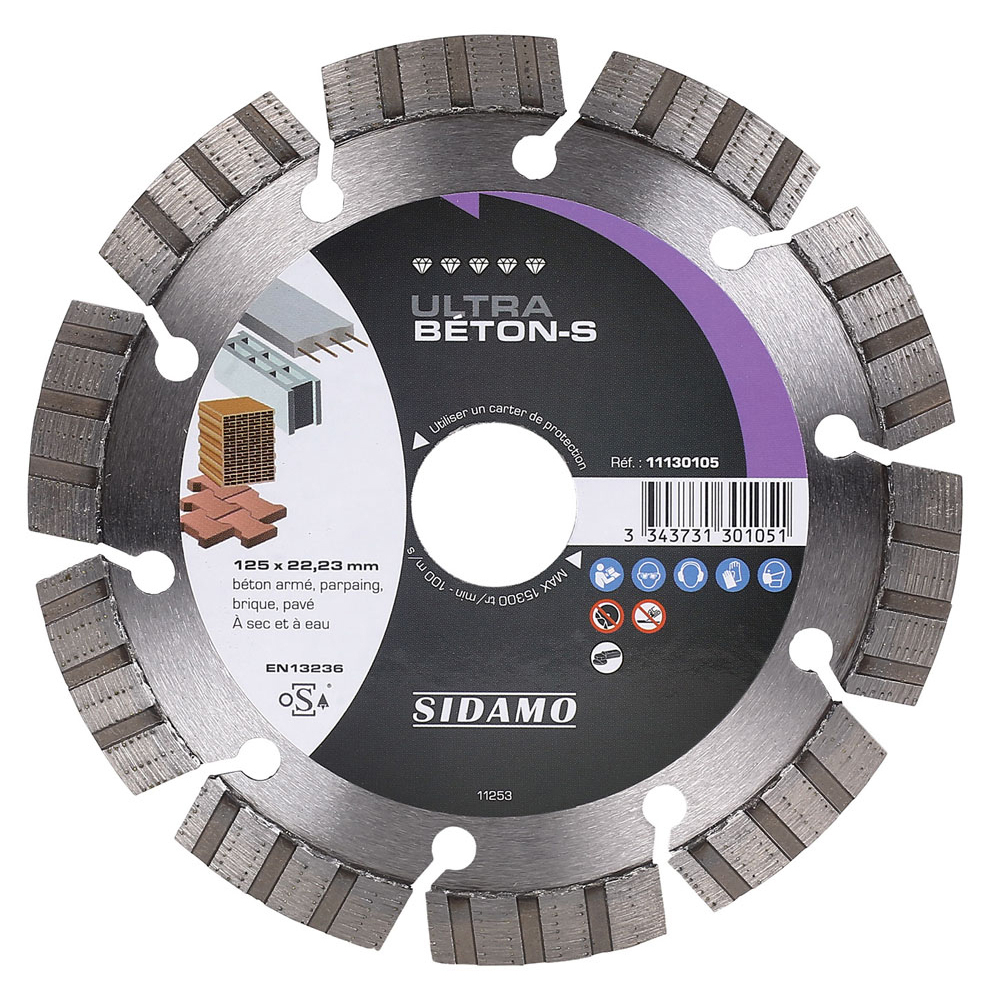 Disque diamant Ultra Béton-S pour tronçonnage à sec et à eau de béton armé, parpaing, brique, pavé SIDAMO - 11130105