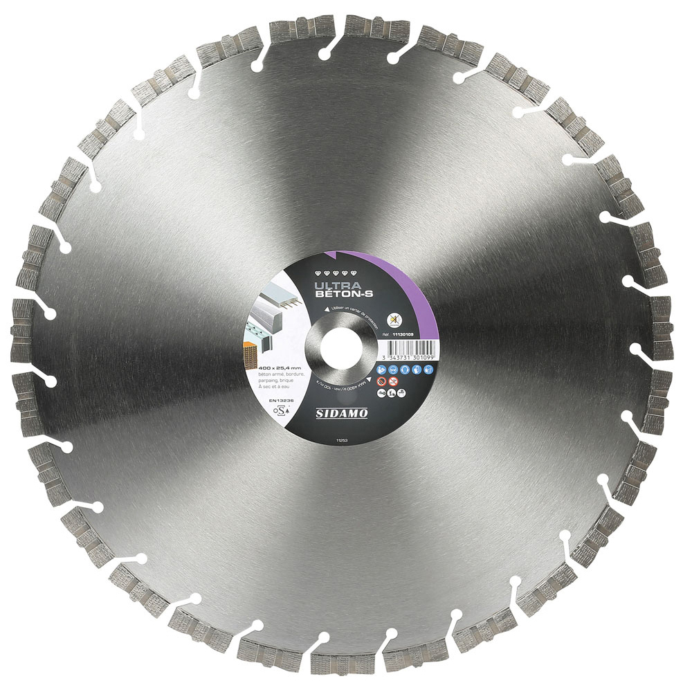 Disque diamant Ultra Béton-S tronçonnage béton armé, parpaing, brique, pavé à sec et à eau SIDAMO - 11130109