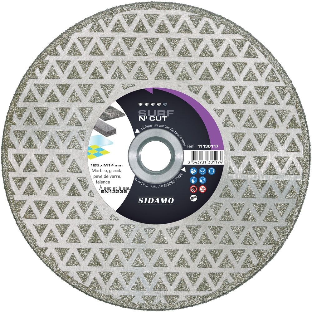 Disque diamant SURF N' CUT pour tronçonnage à sec et à eau de marbre, granit, verre et faïence SIDAMO - 11130117