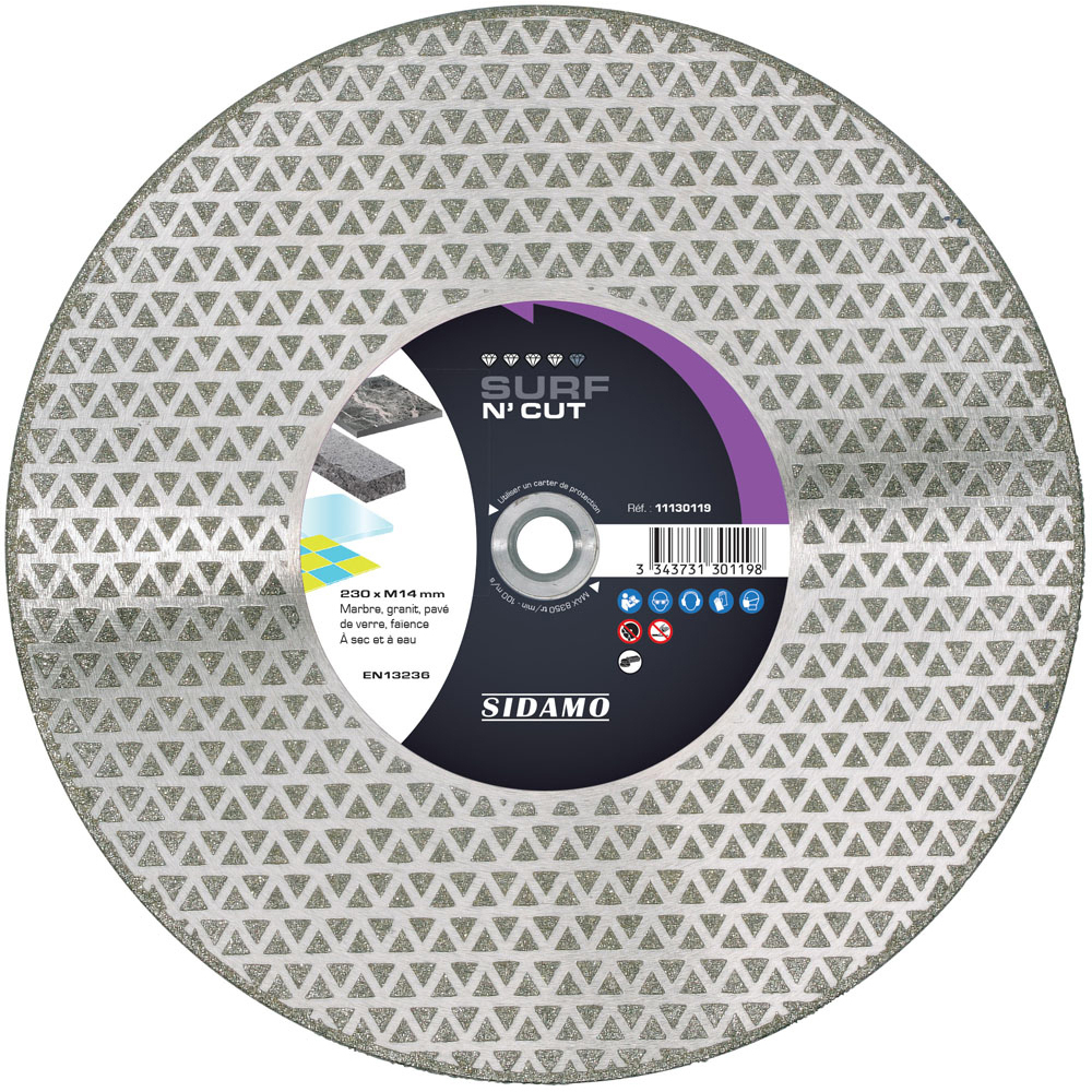 Disque diamant Surf N' Cut pour tronçonnage sec et humide de marbre, granit, verre et faïence SIDAMO - 11130119