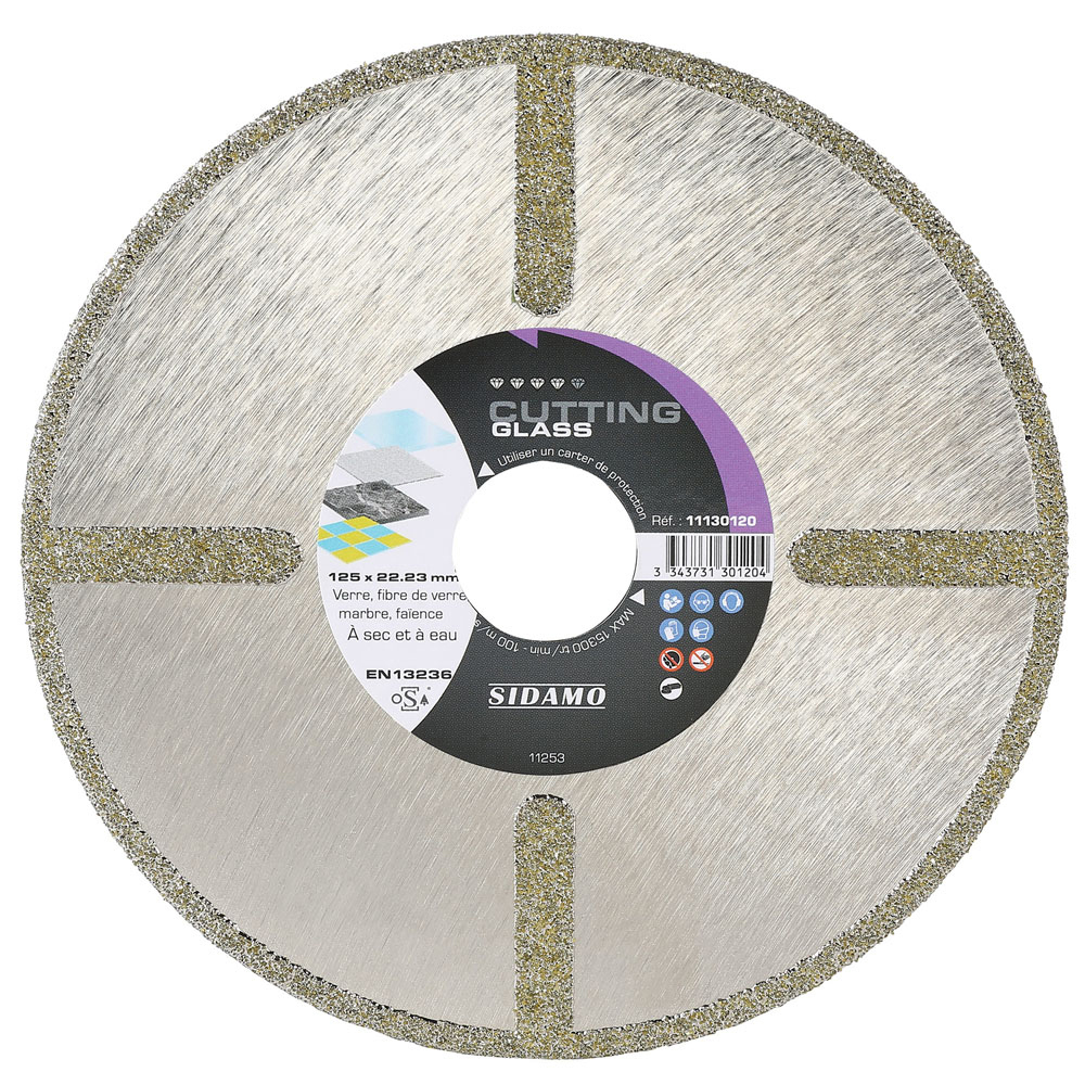 Disque diamant Cutting Glass pour tronçonnage à sec et à eau de verre, marbre, faïence SIDAMO - 11130120