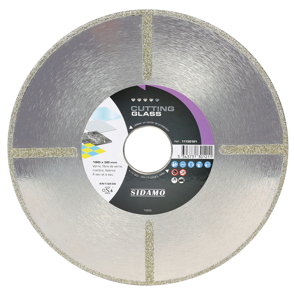 Disque diamant cutting glass pour tronçonnage sec et eau de verre, marbre, faïence SIDAMO - 11130121
