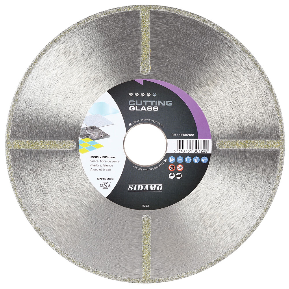 Disque diamant CUTTING GLASS pour tronçonnage à sec et à eau de verre, fibre de verre, marbre, faïence SIDAMO - 11130122