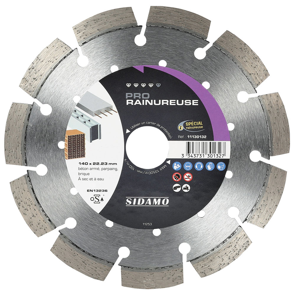 Disque diamant PRO Rainureuse Tronçonnage béton armé, parpaing, brique à sec et à eau SIDAMO - 11130132