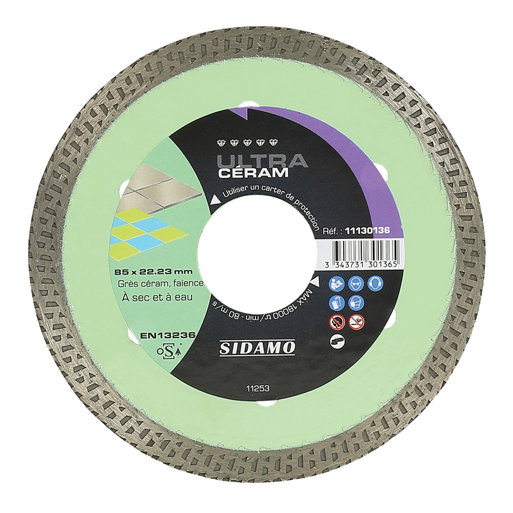 Disque diamant Ultra Céram pour tronçonnage à sec et à eau de grès céram, faïence, dalle sur plot SIDAMO - 11130136