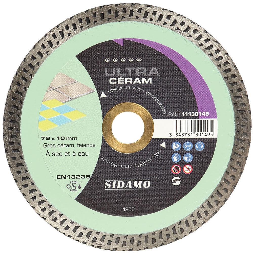 Disque diamant ULTRA CÉRAM pour tronçonnage à sec et à eau de grès céram, faïence, dalle sur plot SIDAMO - 11130149
