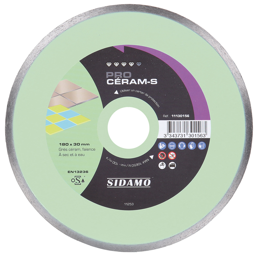 Disque diamant PRO CÉRAM-S pour tronçonnage sec ou à eau de Grès céram et faïence SIDAMO - 11130156
